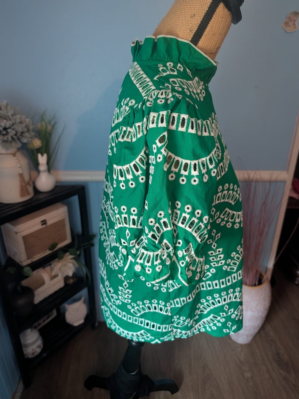 Umgee Green Patterned Ruffle Split-Neck Blouse - Picture 3 of 9